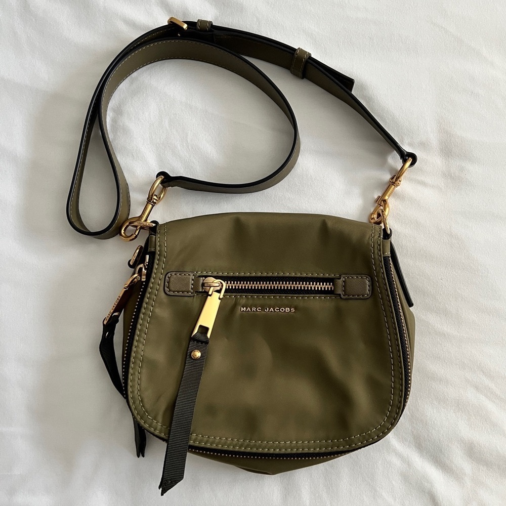 Marc Jacobs Trooper Nomad Saddlebag Olive Green Nylon Brass Hardware Crossbody